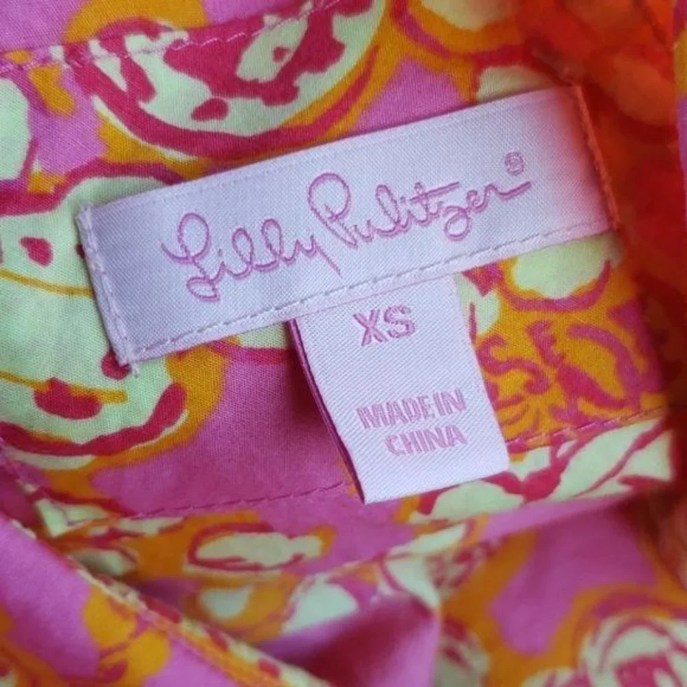 Lilly Pulitzer Pink Orange Print Button Down Top - Picture 4 of 8